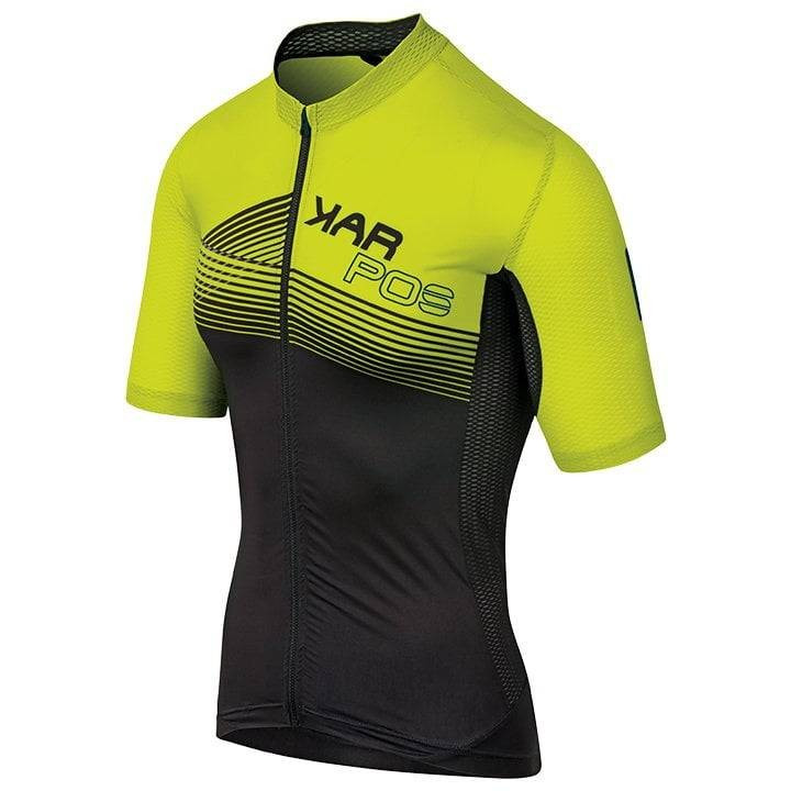 Maillot de ciclismo corto KARPOS Green Fire en negro y amarillo neón, ideal para tus rutas