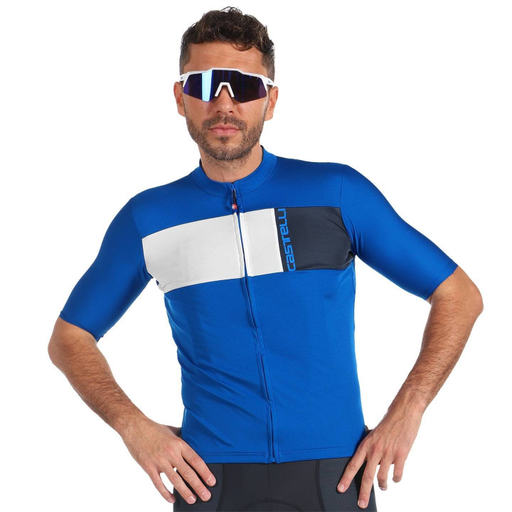 Maillot Prologo 7 en azul y blanco de CASTELLI, ideal para ciclistas exigentes