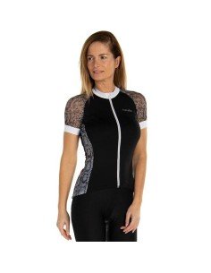 Maillot corto para mujer RH+ Elite en negro y blanco, ideal para ciclistas