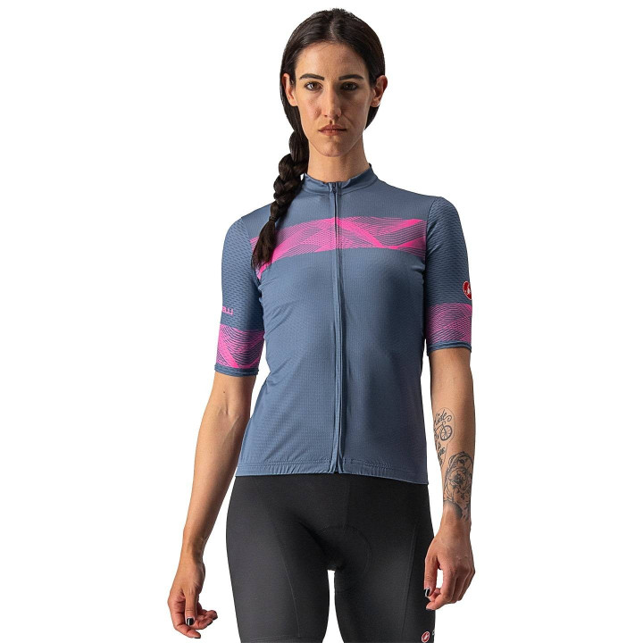 Maillot corto mujer Fenice fucsia y azul de Castelli, comodidad y estilo en cada pedalada