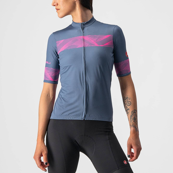 Maillot corto mujer Fenice fucsia y azul de Castelli, comodidad y estilo en cada pedalada