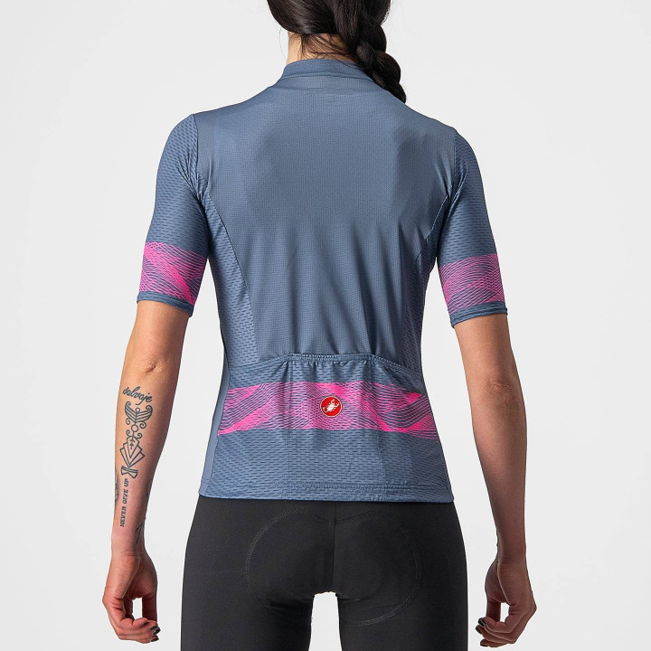 Maillot corto mujer Fenice fucsia y azul de Castelli, comodidad y estilo en cada pedalada