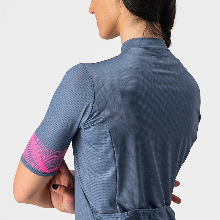 Maillot corto mujer Fenice fucsia y azul de Castelli, comodidad y estilo en cada pedalada
