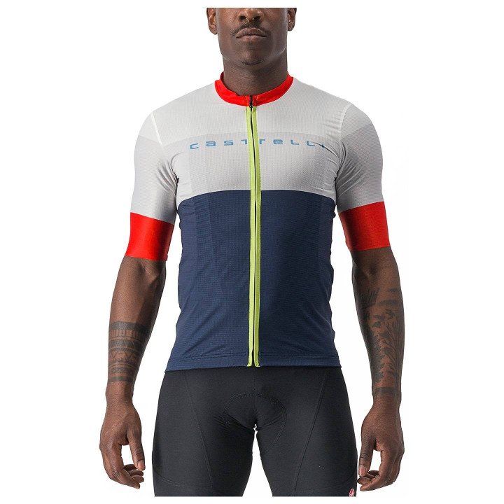 Maillot corto CASTELLI Sezione en azul y blanco, ideal para ciclistas activos