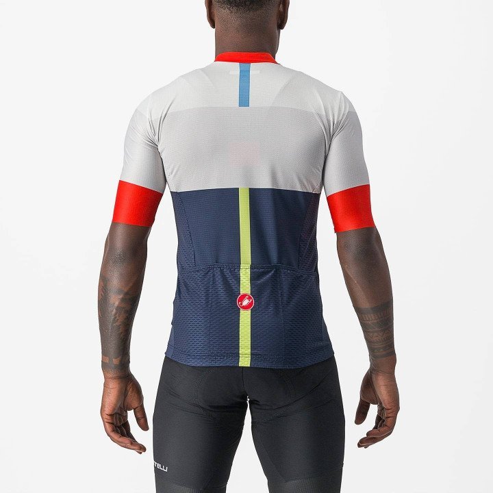 Maillot corto CASTELLI Sezione en azul y blanco, ideal para ciclistas activos