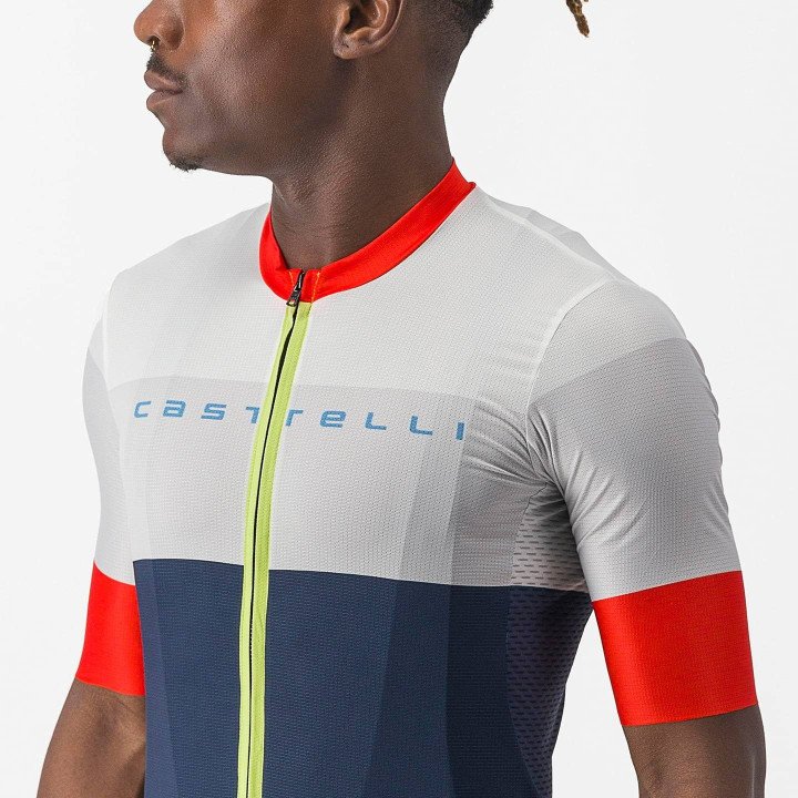 Maillot corto CASTELLI Sezione en azul y blanco, ideal para ciclistas activos