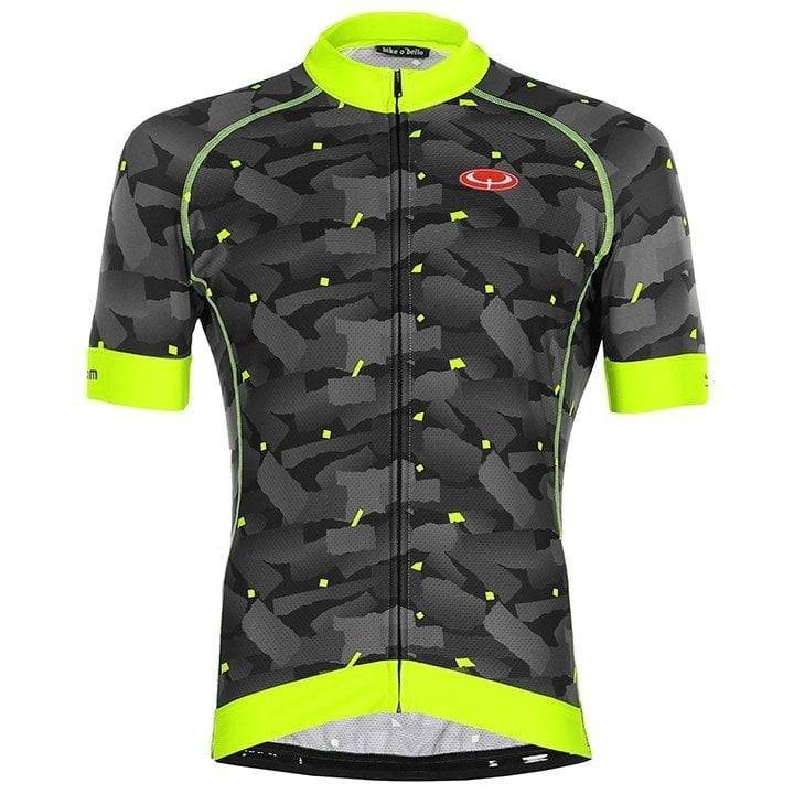 Maillot corto BOBTEAM Flash Camo gris y amarillo neón para ciclistas que buscan estilo y comodidad