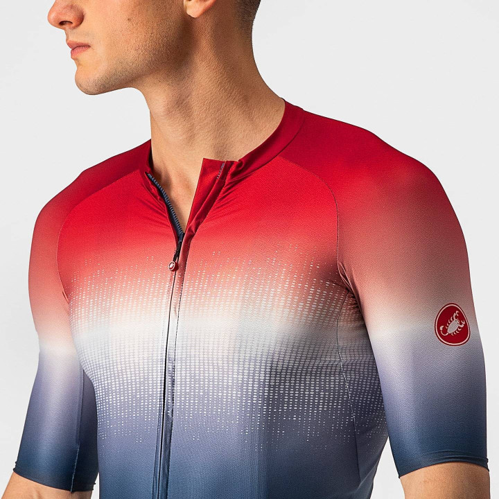 Maillot Aero Race 6.0 rojo-azul de CASTELLI, comodidad y frescura para tus rutas en bici