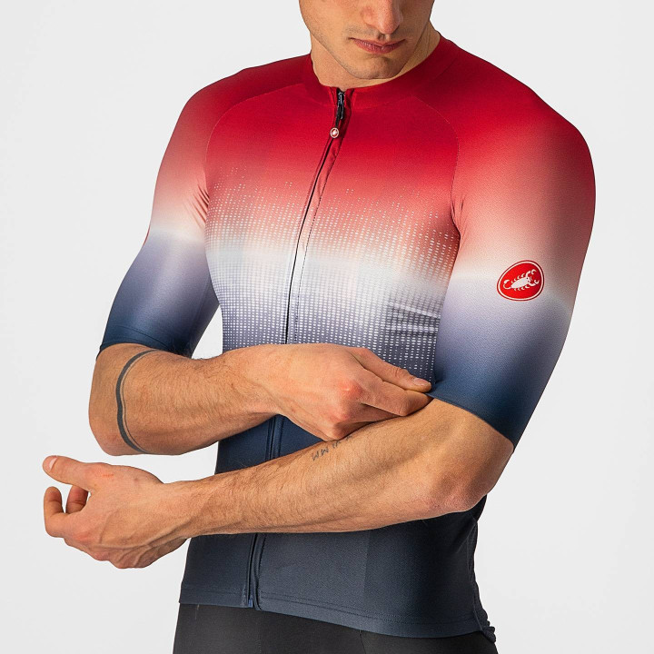 Maillot Aero Race 6.0 rojo-azul de CASTELLI, comodidad y frescura para tus rutas en bici