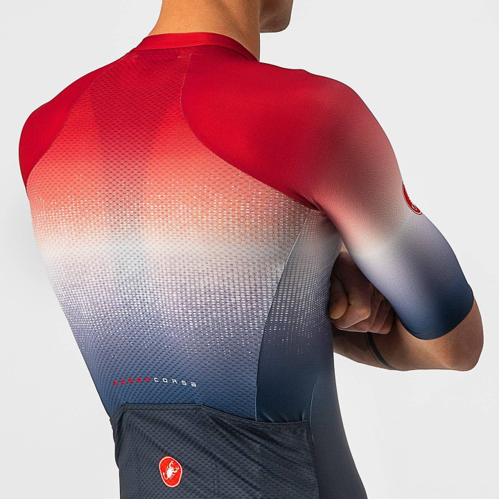 Maillot Aero Race 6.0 rojo-azul de CASTELLI, comodidad y frescura para tus rutas en bici