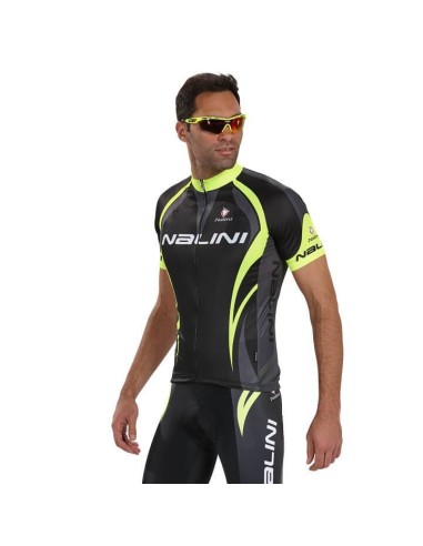 Maillot NALINI Predazzo negro y amarillo neón para ciclismo cómodo y fresco