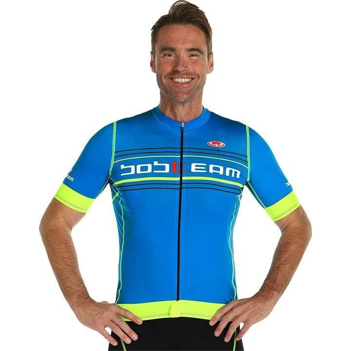 Maillot corto Scatto azul y amarillo neón de BOBTEAM para ciclistas que buscan estilo y comodidad