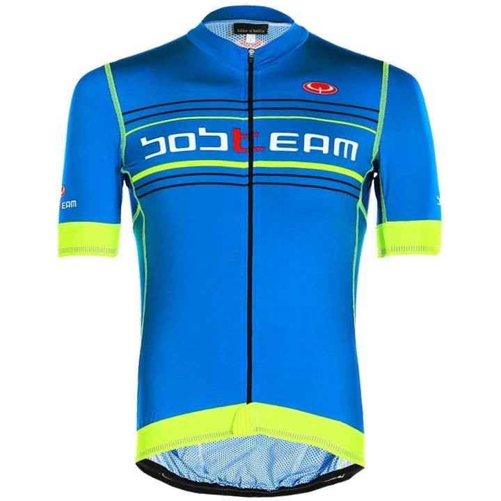 Maillot corto Scatto azul y amarillo neón de BOBTEAM para ciclistas que buscan estilo y comodidad