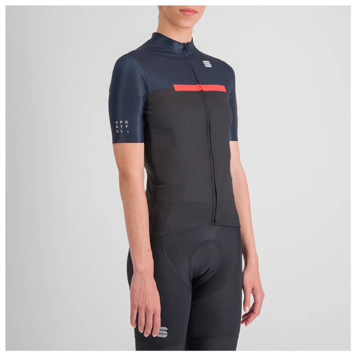 Maillot corto para mujer Pista en negro y azul de SPORTFUL, perfecto para pedalear cómoda y fresca