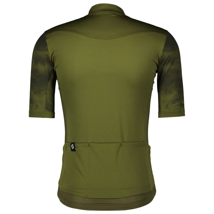 Maillot corto SCOTT Gravel 10 en negro y oliva, ideal para tus aventuras en bicicleta