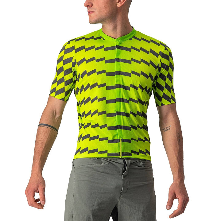 Maillot corto CASTELLI Unlimited Sterrato en verde neón y gris para ciclistas con estilo
