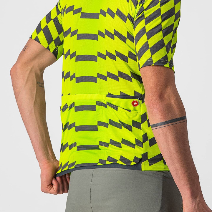 Maillot corto CASTELLI Unlimited Sterrato en verde neón y gris para ciclistas con estilo