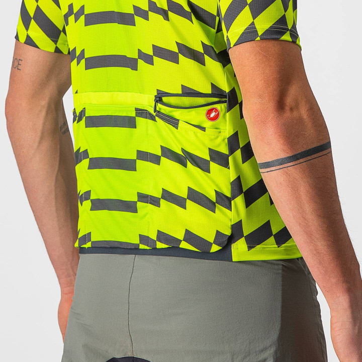 Maillot corto CASTELLI Unlimited Sterrato en verde neón y gris para ciclistas con estilo