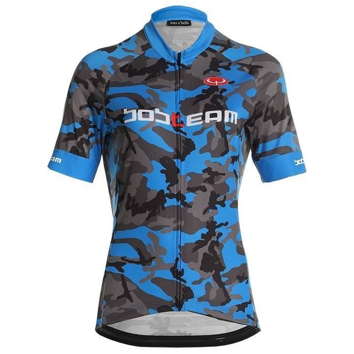 Maillot corto mujer Amo Camo en azul, negro y gris de BOBTEAM para ciclistas con estilo