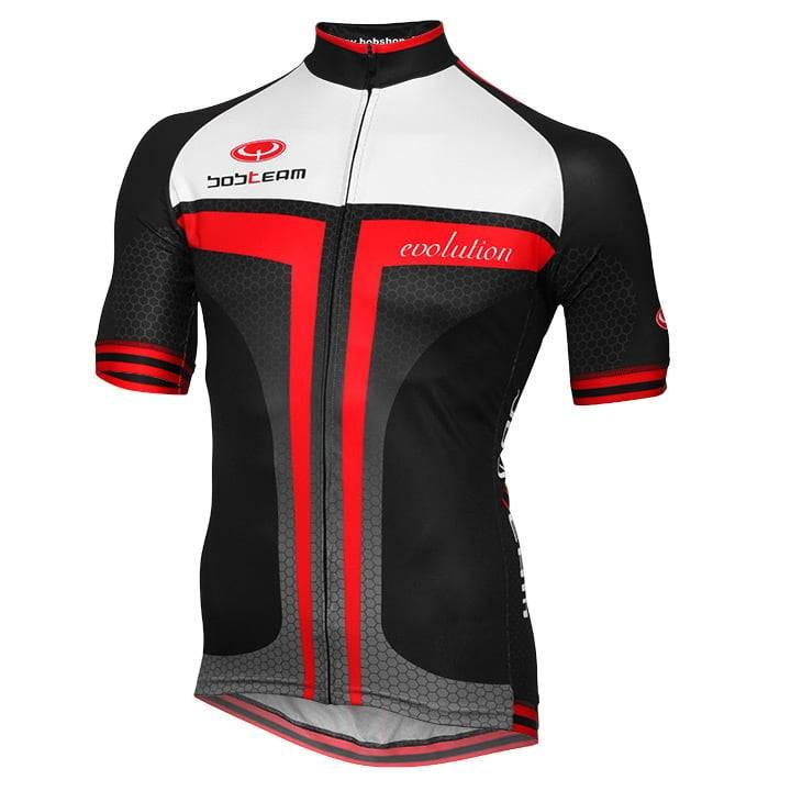 Maillot corto BOBTEAM Evolution 2.0 en rojo y negro, ideal para ciclistas en busca de comodidad y estilo