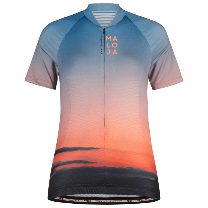 Maillot de ciclismo corto para mujer RondaM de MALOJA en rojo y azul, cómodo y fresco para tus rutas