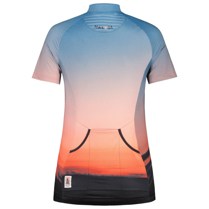 Maillot de ciclismo corto para mujer RondaM de MALOJA en rojo y azul, cómodo y fresco para tus rutas