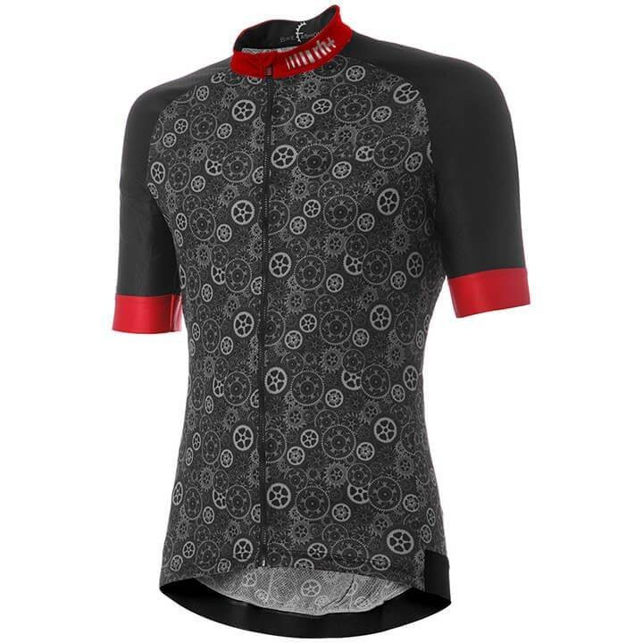 Maillot corto RH+ Fashion Power en rojo y negro, estilo y comodidad para ciclistas