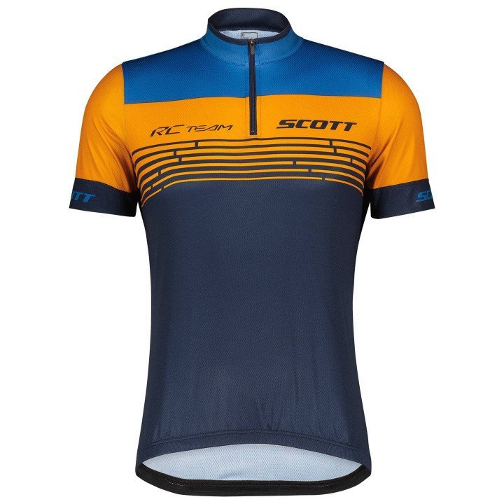 Maillot corto SCOTT RC Team 20 en naranja y azul, ideal para ciclistas activos