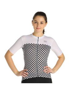 Maillot corto mujer SPORTFUL Checkmate negro y blanco, comodidad y estilo para ciclistas
