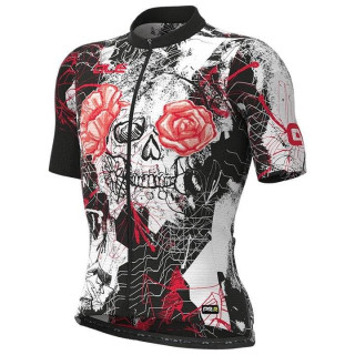 Maillot corto ALÉ Skull en negro y blanco para ciclistas con estilo