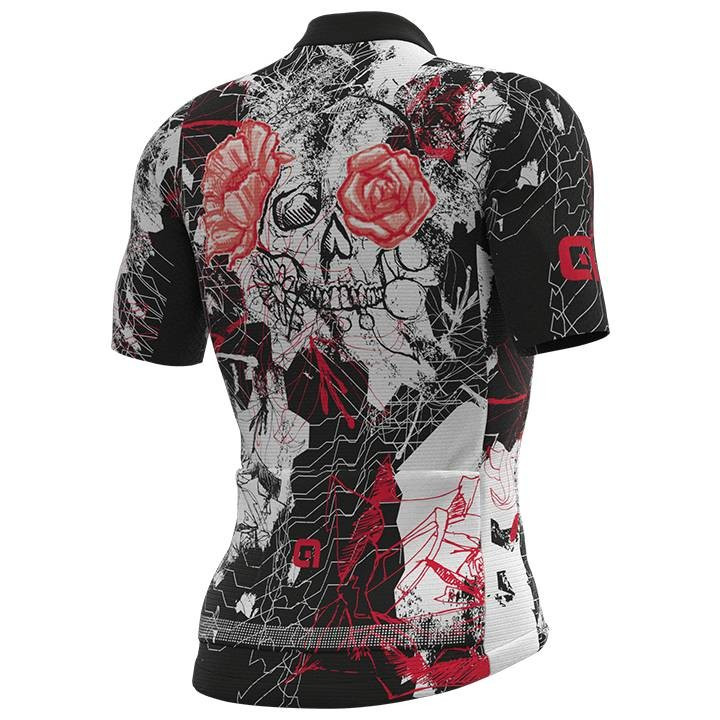 Maillot corto ALÉ Skull en negro y blanco para ciclistas con estilo