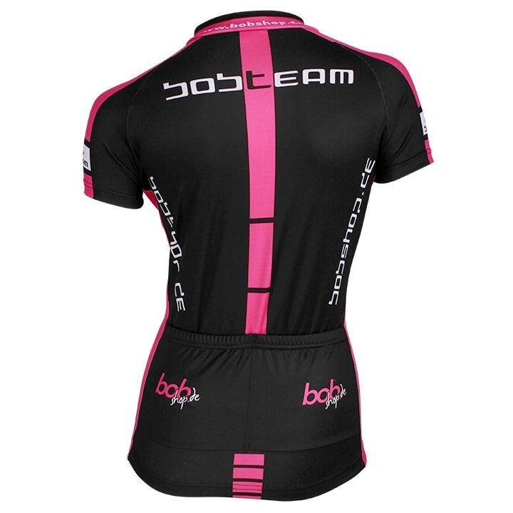 Maillot de ciclismo corto para mujer en fucsia y negro que combina estilo y comodidad