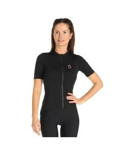 Maillot corto de ciclismo para mujer SCOTT RC Contessa Sign en negro, comodidad y frescura al pedaleo