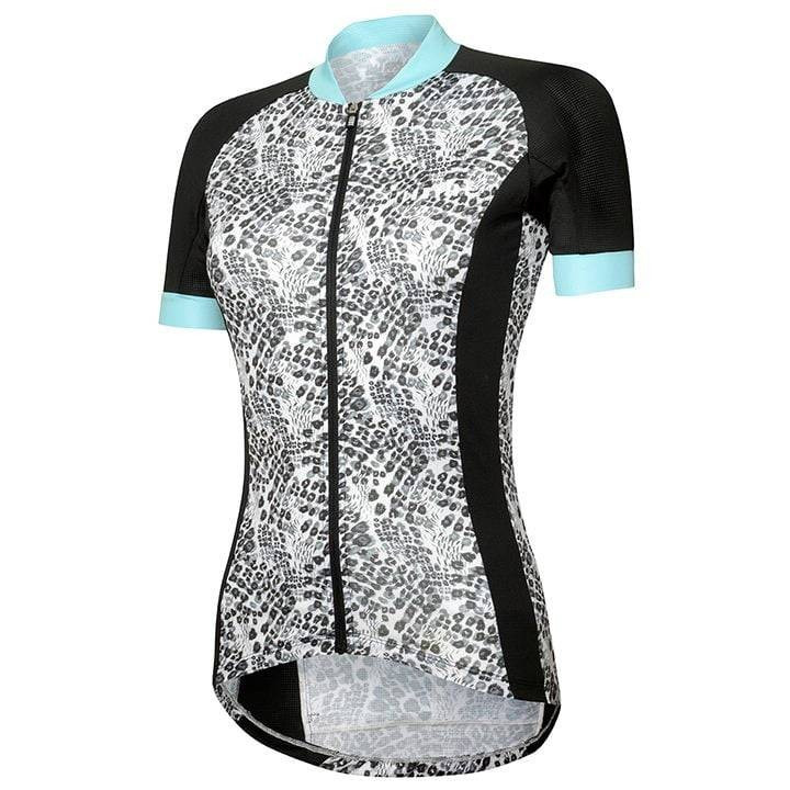 Maillot corto para mujer RH+ Venere en negro, gris y azul claro, ideal para ciclistas