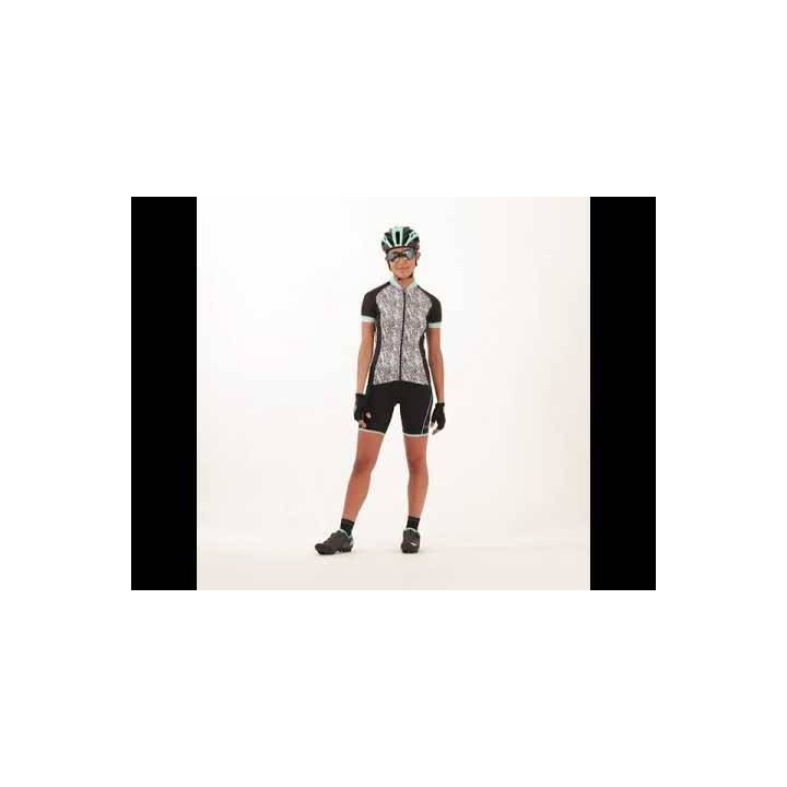 Maillot corto para mujer RH+ Venere en negro, gris y azul claro, ideal para ciclistas