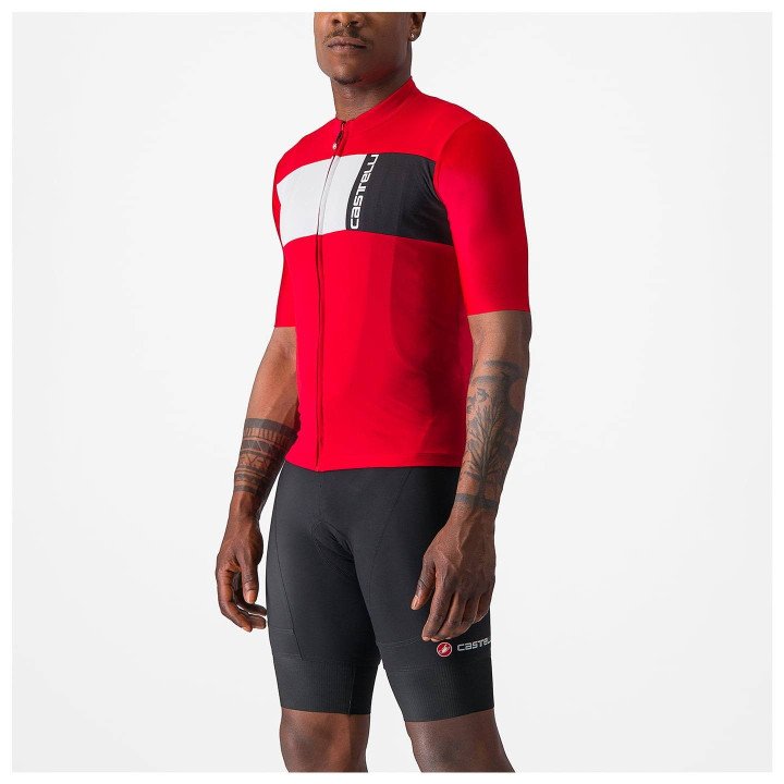 Maillot Prologo 7 rojo y plateado de CASTELLI para ciclistas que buscan estilo y comodidad