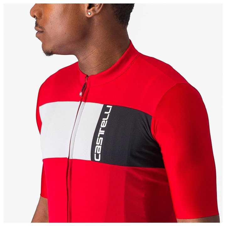 Maillot Prologo 7 rojo y plateado de CASTELLI para ciclistas que buscan estilo y comodidad
