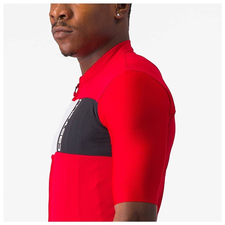 Maillot Prologo 7 rojo y plateado de CASTELLI para ciclistas que buscan estilo y comodidad