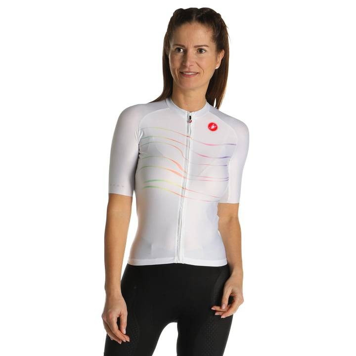 Maillot Aero Pro blanco para mujer de Castelli, estilo y comodidad en tus rutas de ciclismo