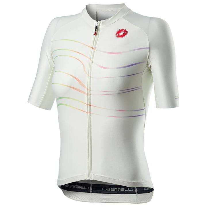 Maillot Aero Pro blanco para mujer de Castelli, estilo y comodidad en tus rutas de ciclismo