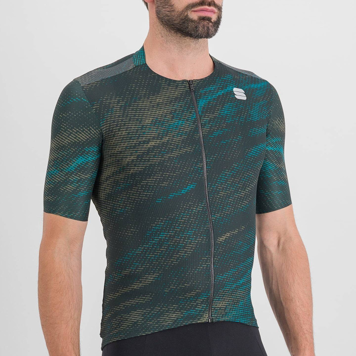 Maillot corto Cliff Supergiara verde-azul de Sportful para ciclistas cómodos y frescos.