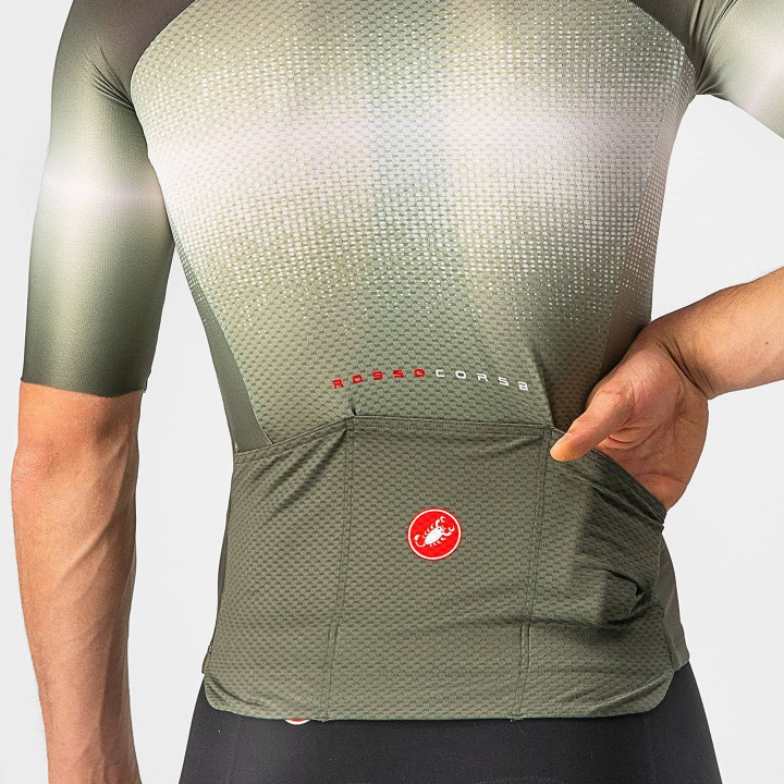 Maillot Aero Race 6.0 verde y negro de Castelli para ciclistas que buscan rendimiento y comodidad