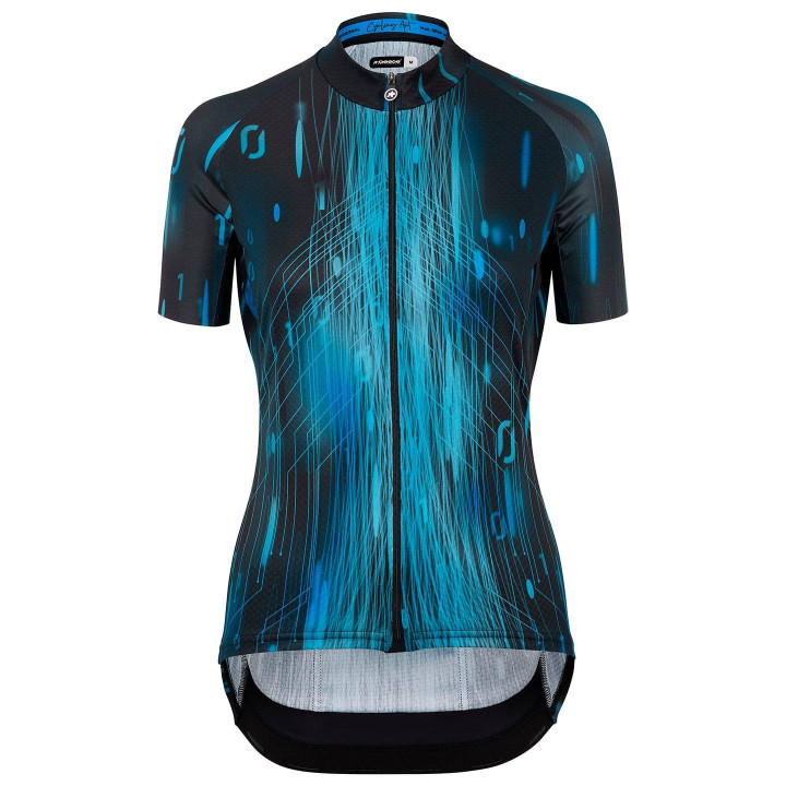 Maillot corto mujer ASSOS Uma GT c2 Drophead en azul y negro para ciclismo cómodo y fresco