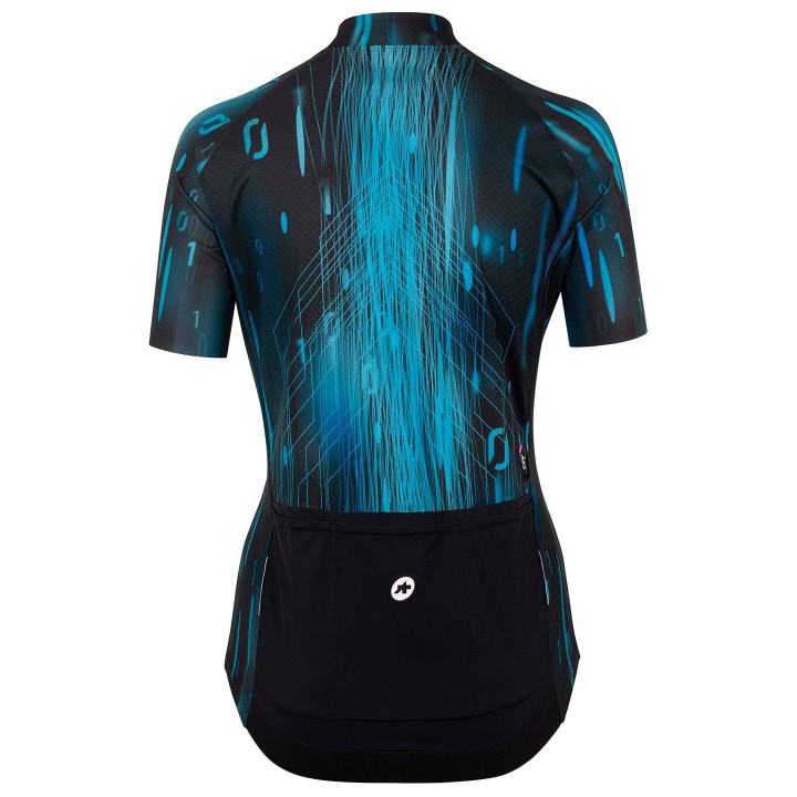 Maillot corto mujer ASSOS Uma GT c2 Drophead en azul y negro para ciclismo cómodo y fresco