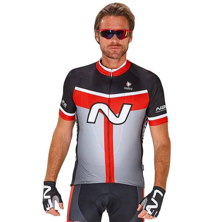 Maillot corto Navision NALINI en rojo, negro y gris para ciclistas cómodos y frescos