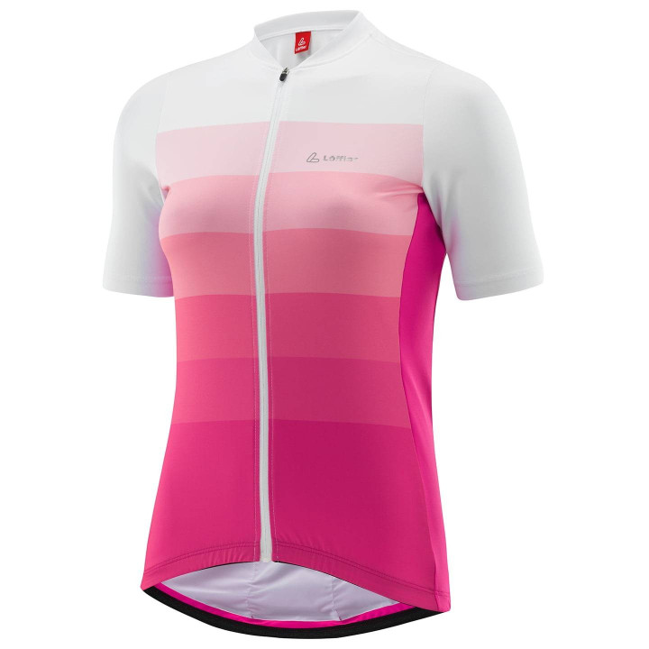 Maillot corto mujer LÖFFLER Rainbow fucsia y blanco, ideal para ciclistas