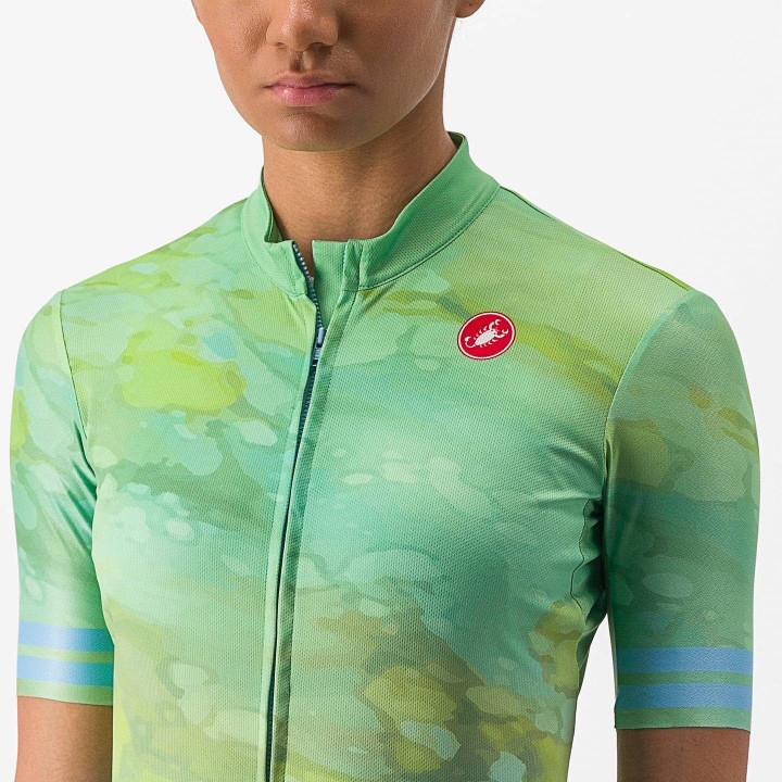 Maillot corto de ciclismo para mujer en marmo verde-azul de CASTELLI, comodidad y estilo en cada pedaleo