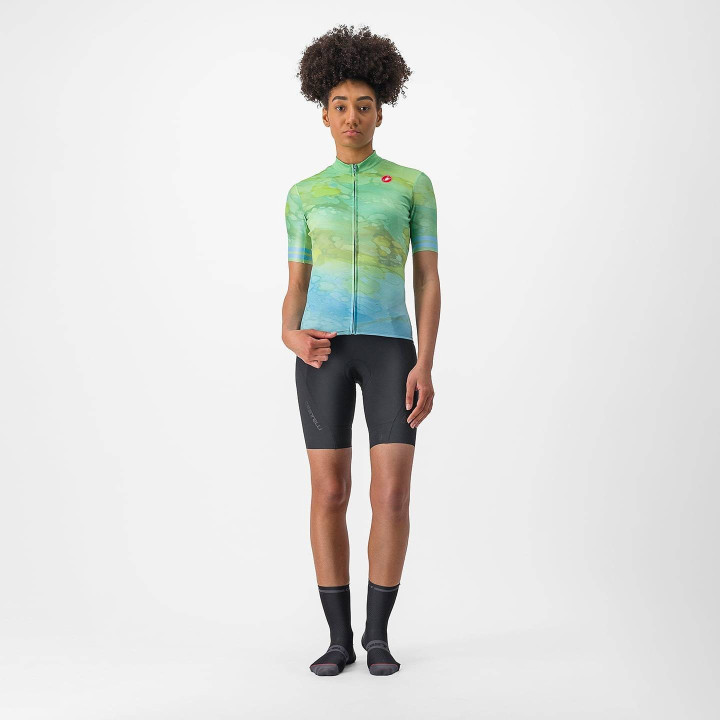 Maillot corto de ciclismo para mujer en marmo verde-azul de CASTELLI, comodidad y estilo en cada pedaleo