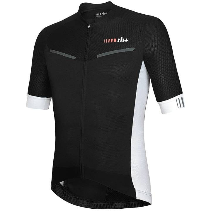 Maillot corto RH+ Watt en negro y blanco, ideal para ciclistas cómodos y frescos