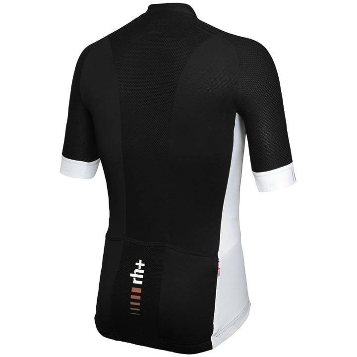 Maillot corto RH+ Watt en negro y blanco, ideal para ciclistas cómodos y frescos